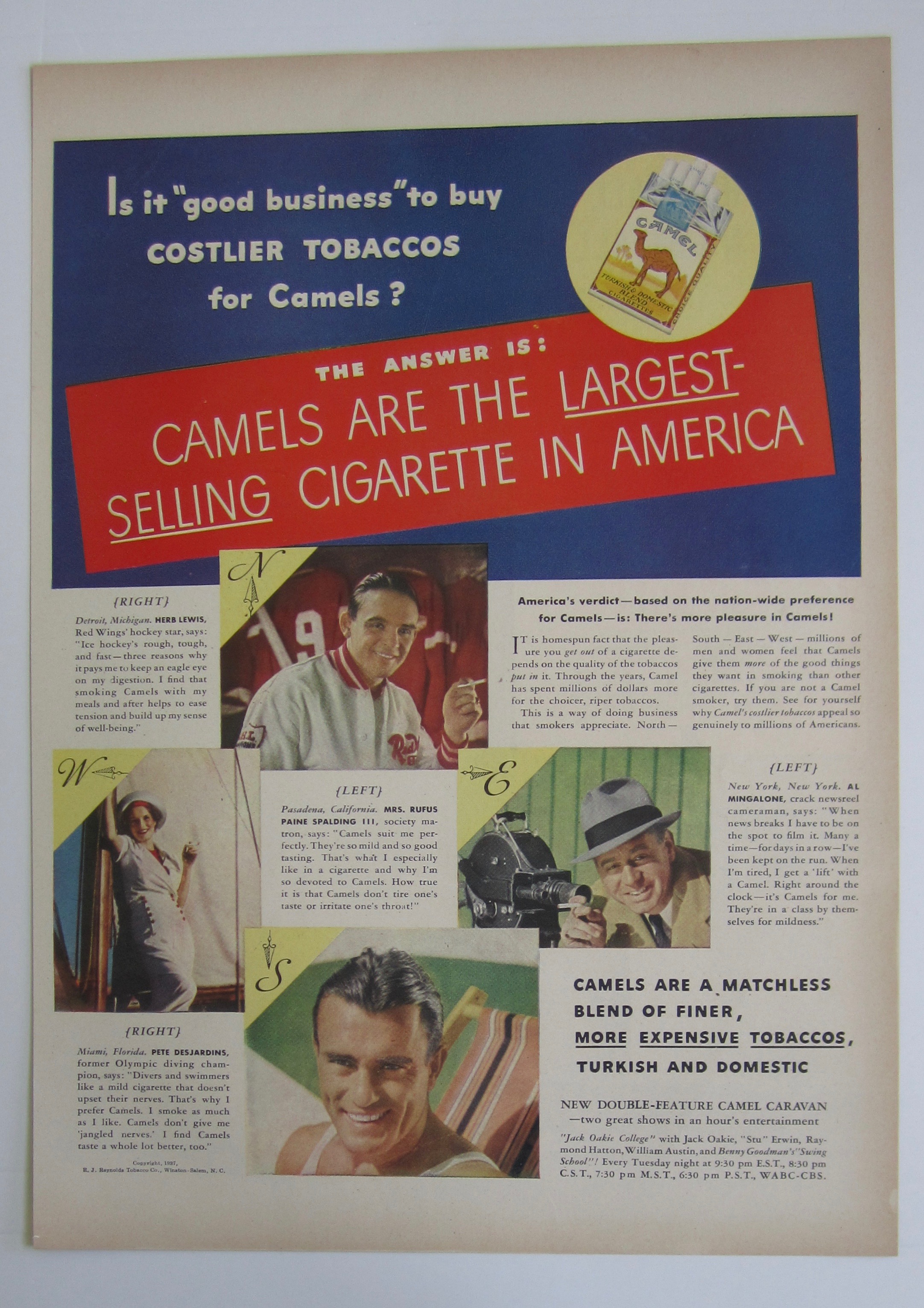1937 Camel Cigarettes with Hockey Ace Herb Lewis