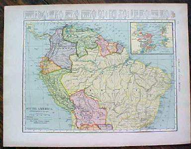 1904 Map South America And Northern South America