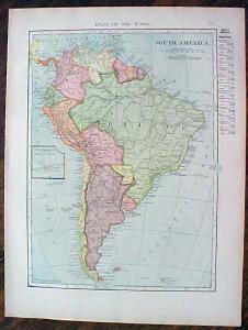 1904 Map South America And Northern South America