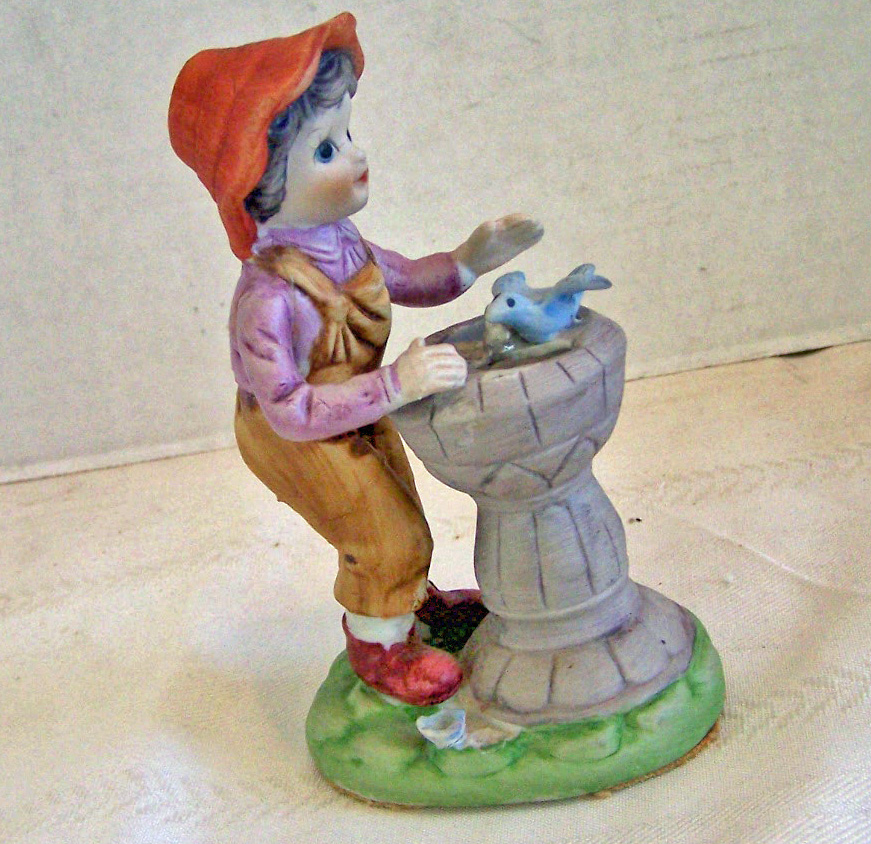 Bisque Boy w/Bird in Fountain