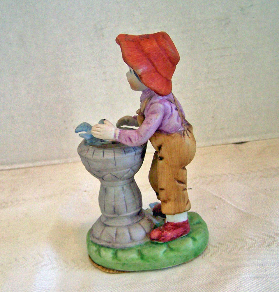 Bisque Boy w/Bird in Fountain