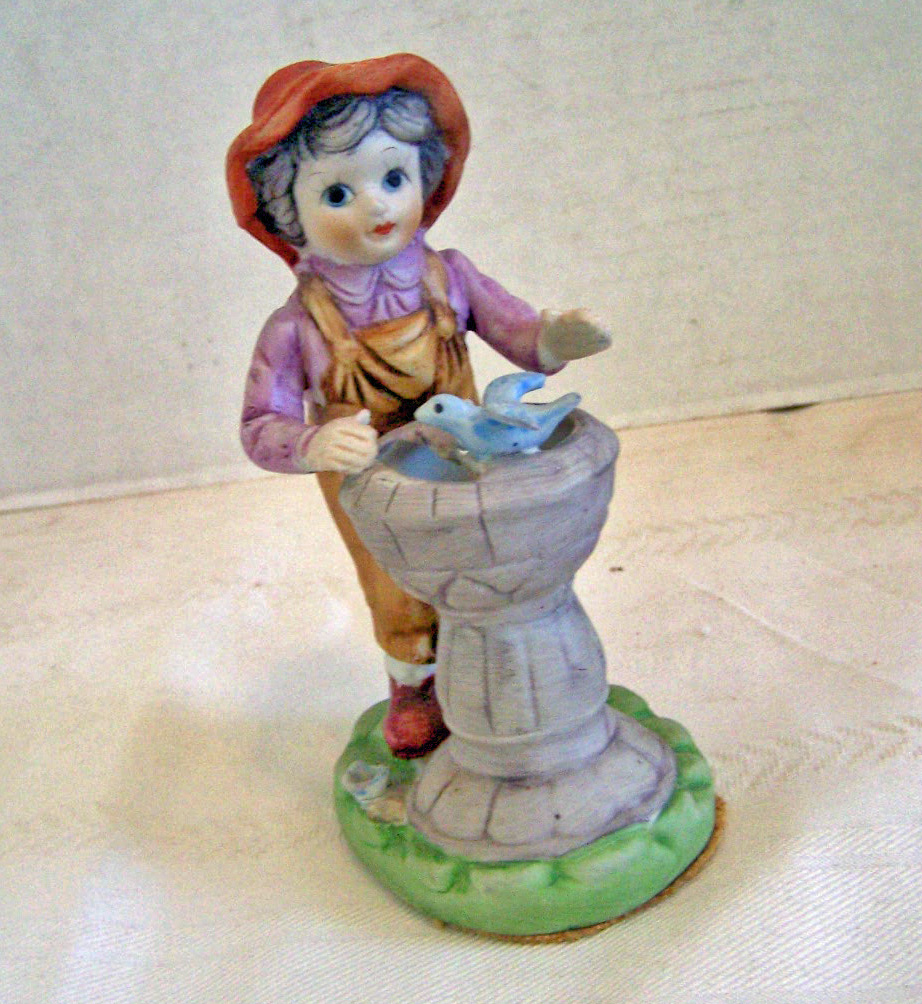 Bisque Boy w/Bird in Fountain