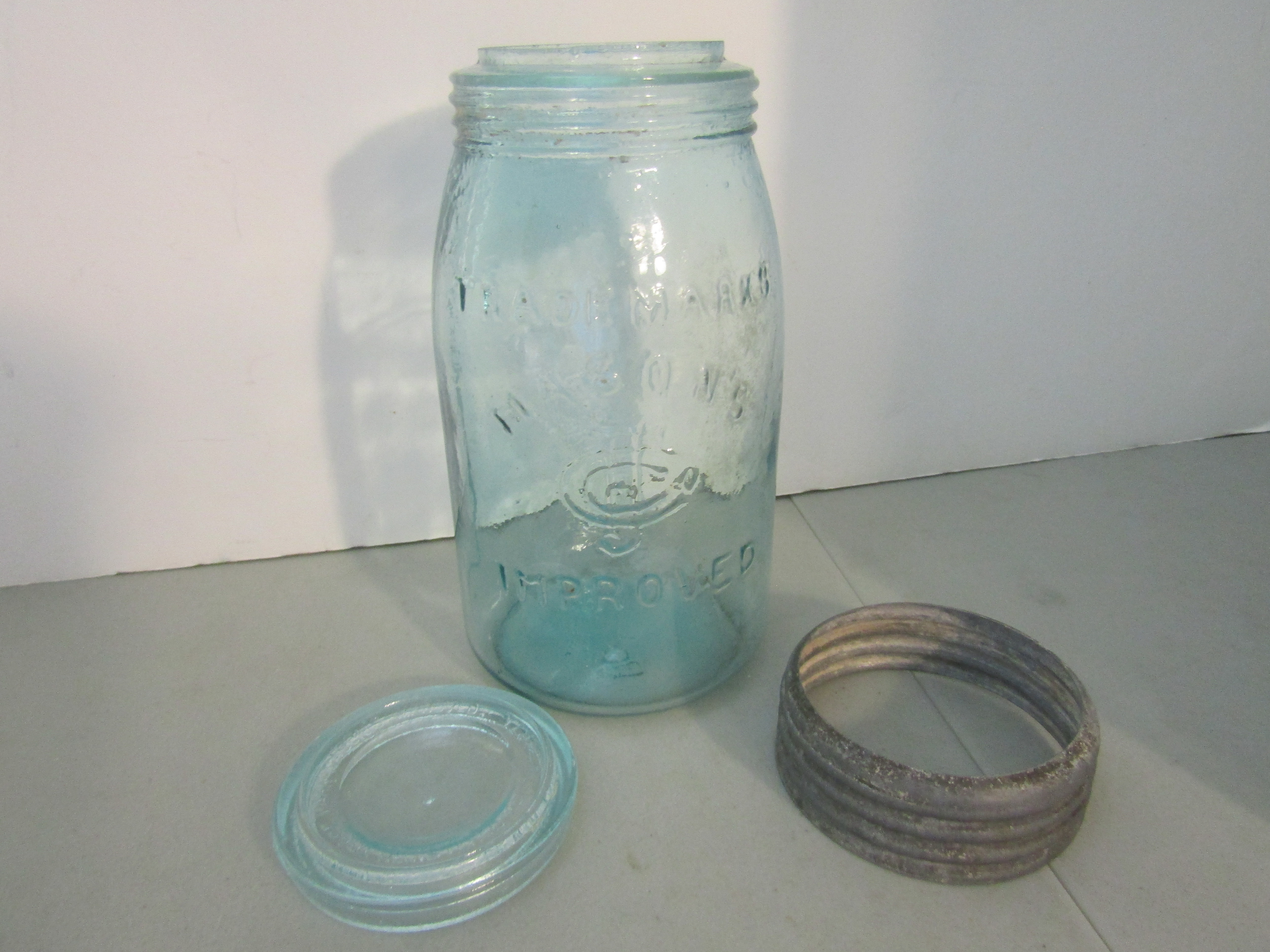 CFJ Aqua Mason's Trademark Improved Quart Fruit Jars