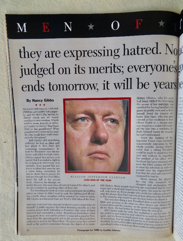 Time Magazine December 28, 1998-January 4, 1999 Men Of The Year:Kenneth Starr & Bill Clinton