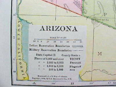 1904 Map Arizona California Antique