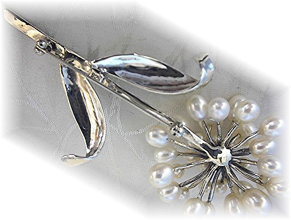 Pearl Marquisite Enamel Flower Sterling Silver Brooch
