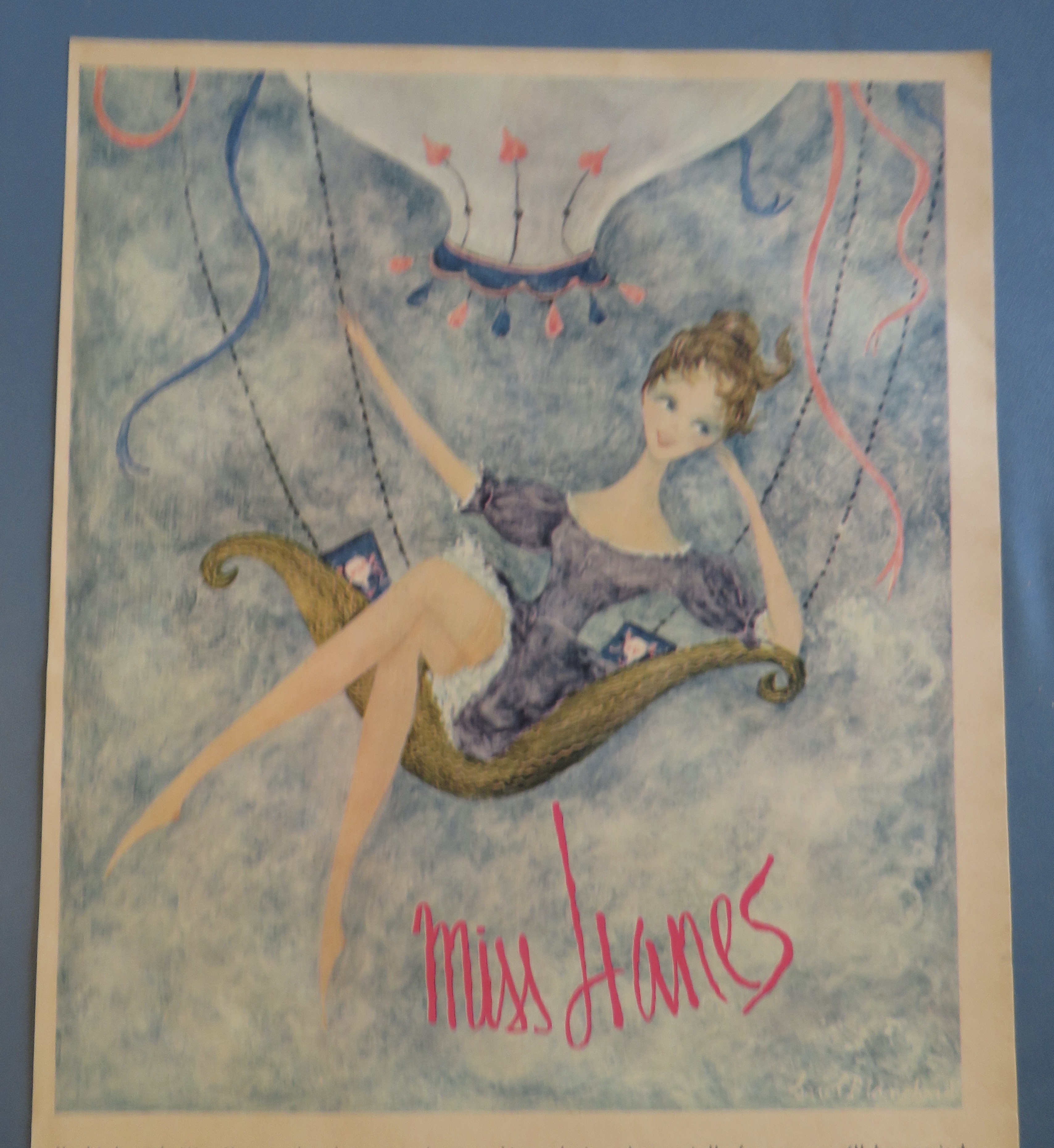 1961 Miss Hanes with Girl Floating In Hot Air Balloon
