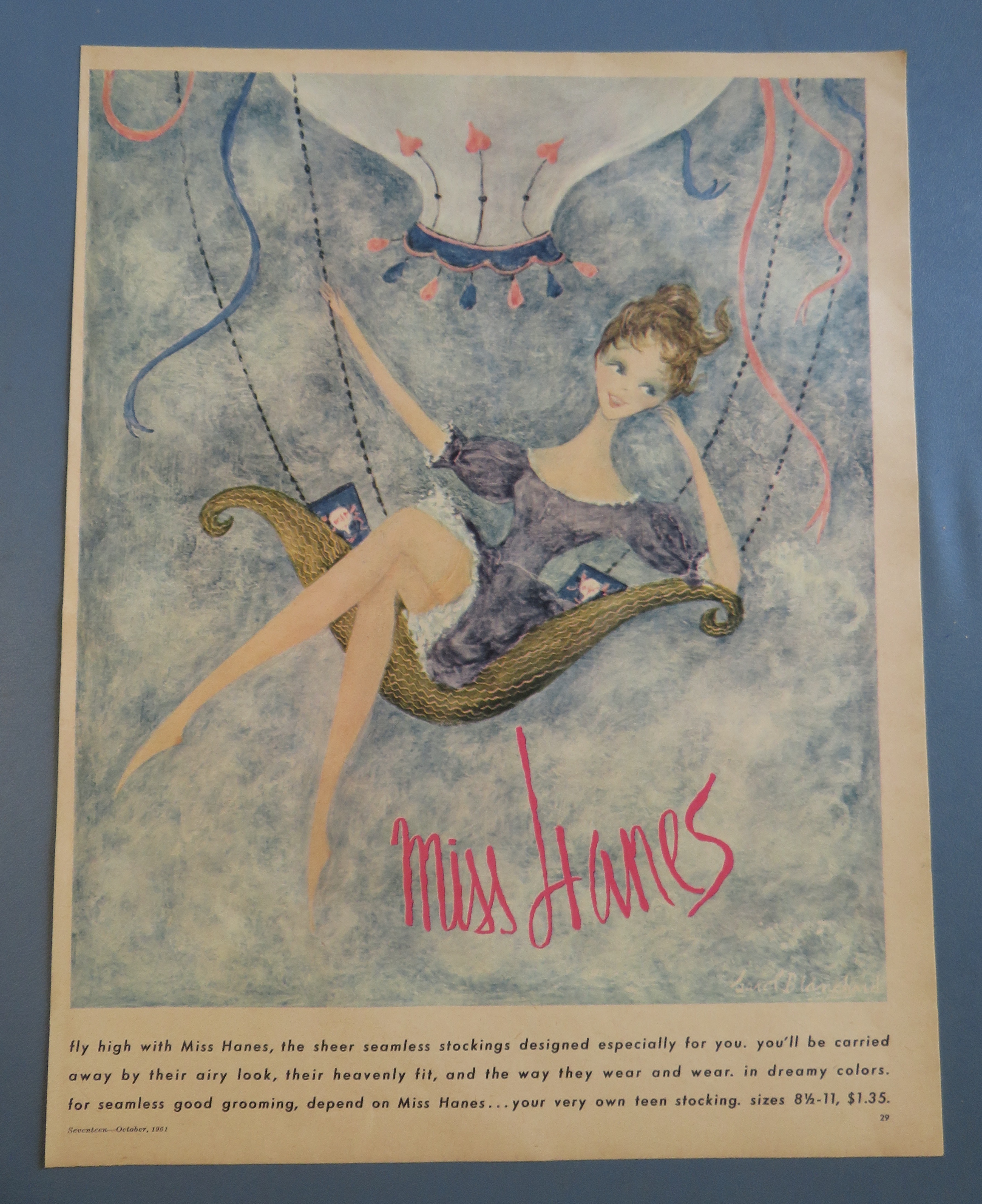 1961 Miss Hanes with Girl Floating In Hot Air Balloon