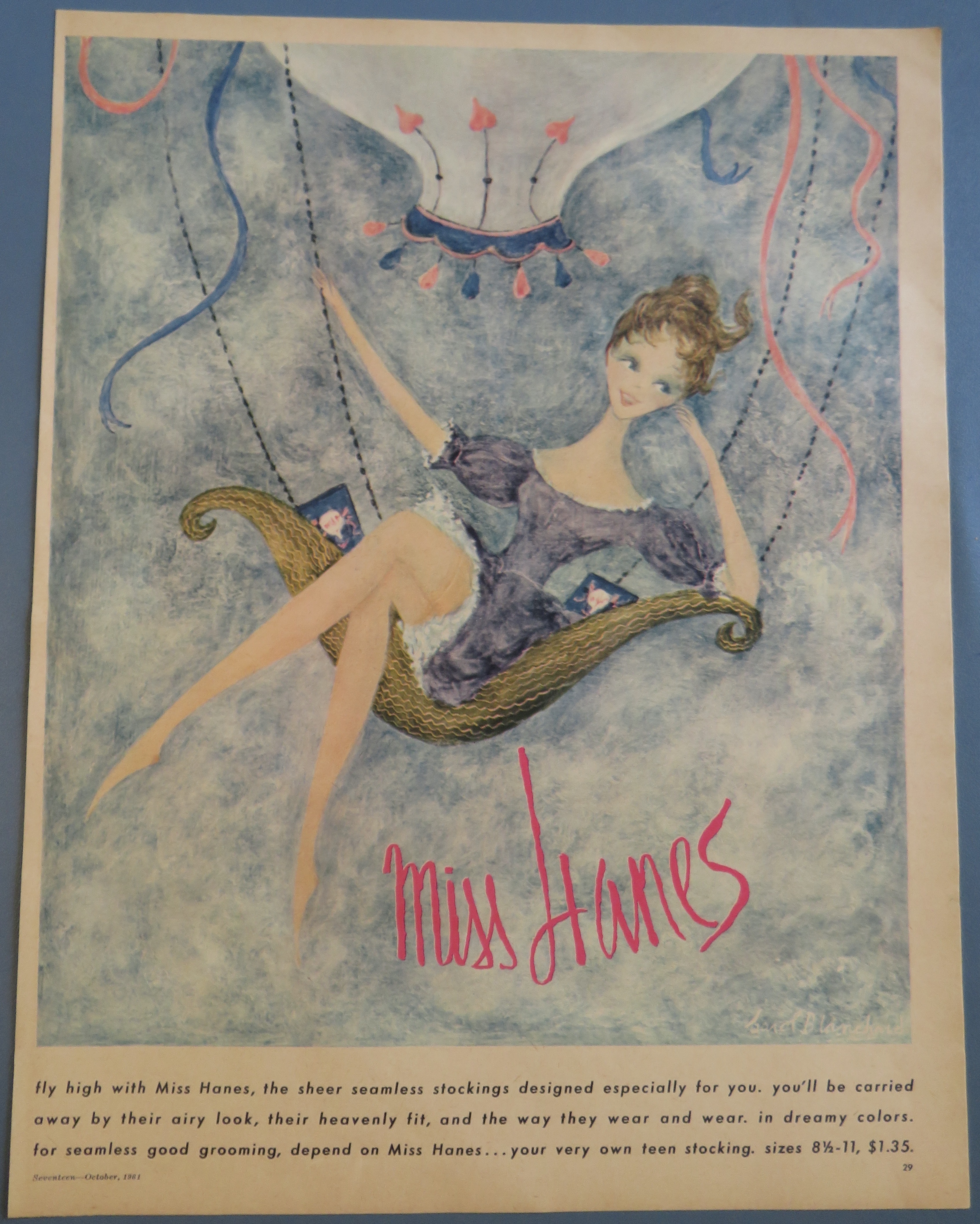 1961 Miss Hanes with Girl Floating In Hot Air Balloon