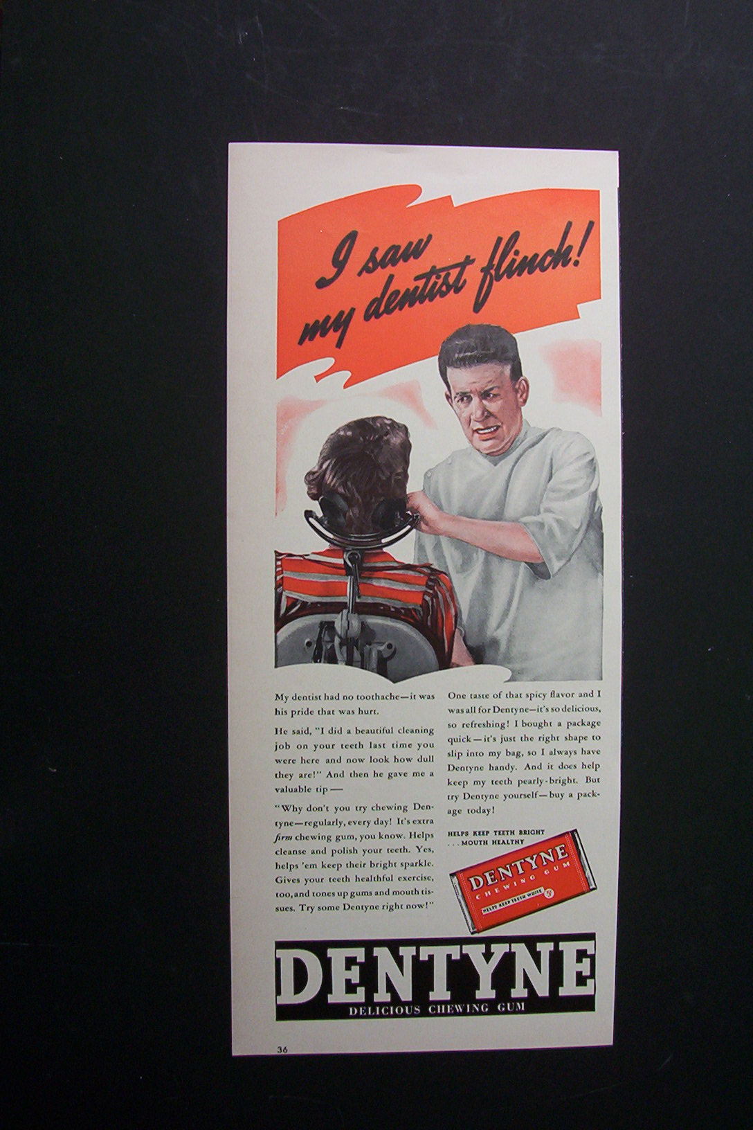 1940 Dentyne Chewing Gum with Dentist Looking in Mouth