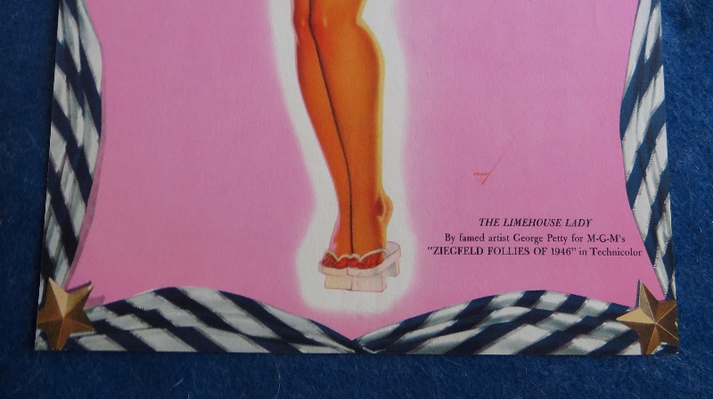 Original 1940's The Limehouse Lady Pin Up Girl Wearing A White Shirt & Sombrero Holding A Hand Fan By George Petty