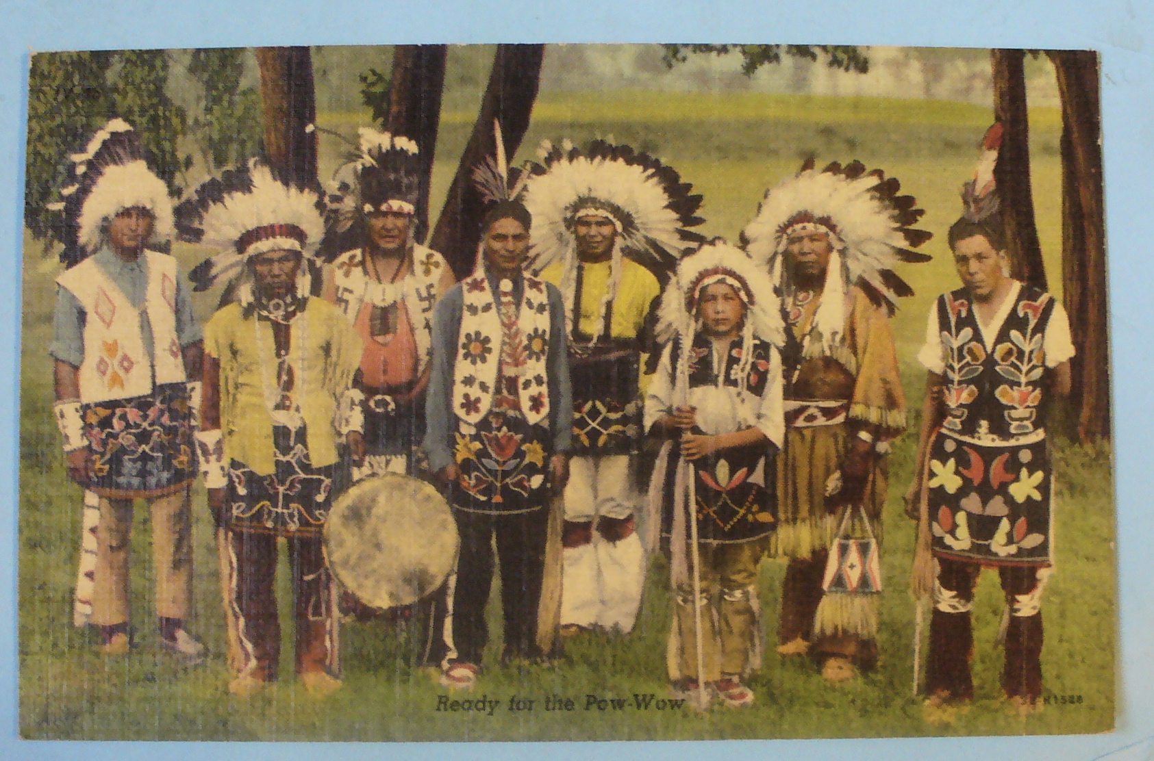 Ready For The Pow-Wow Postcard (Group Of Indians)