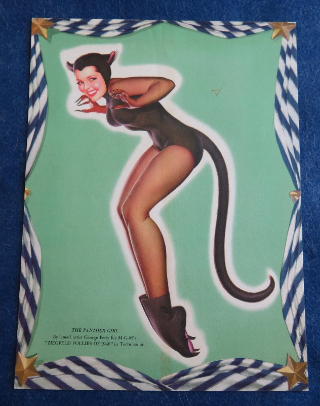 Original 1940's The Panther Girl Pin Up Wearing An Outfit With A Tail & Paw Booties By George Petty