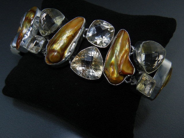 Biwa Pearls Lemon Quartz Sterling Silver Bracelet