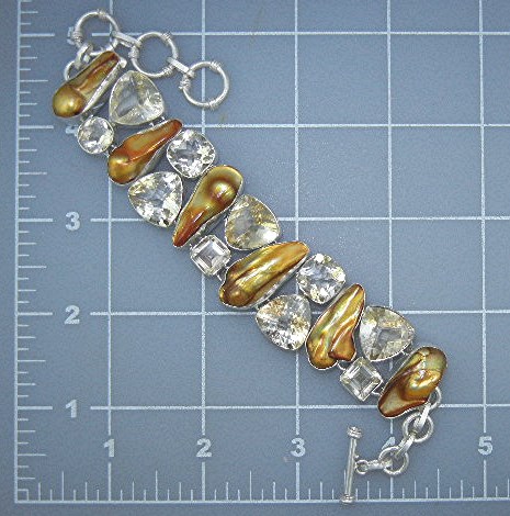 Biwa Pearls Lemon Quartz Sterling Silver Bracelet