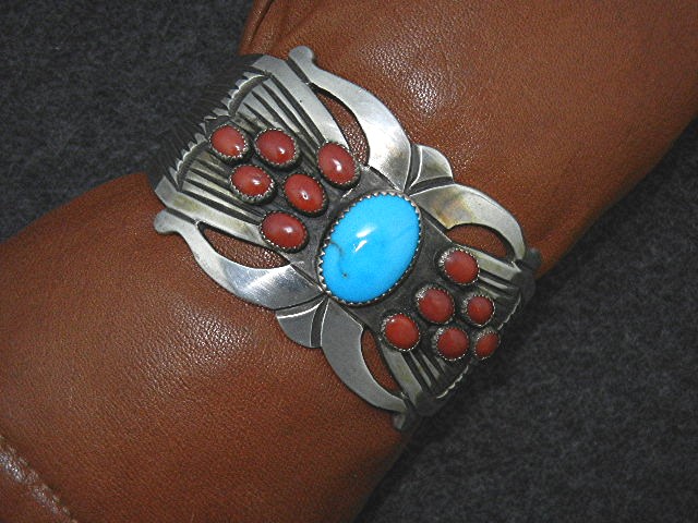 Rick Martinez Coral Turquoise Sterling Silver Bracelet