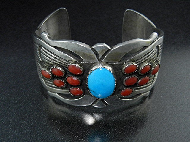 Rick Martinez Coral Turquoise Sterling Silver Bracelet