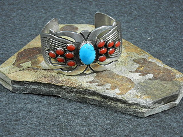 Rick Martinez Coral Turquoise Sterling Silver Bracelet