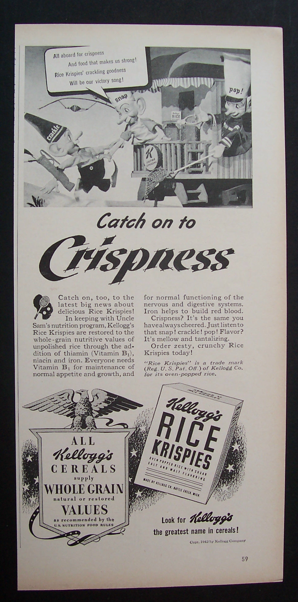 1942 Kellogg Rice Krispies with Snap, Crackle & Pop
