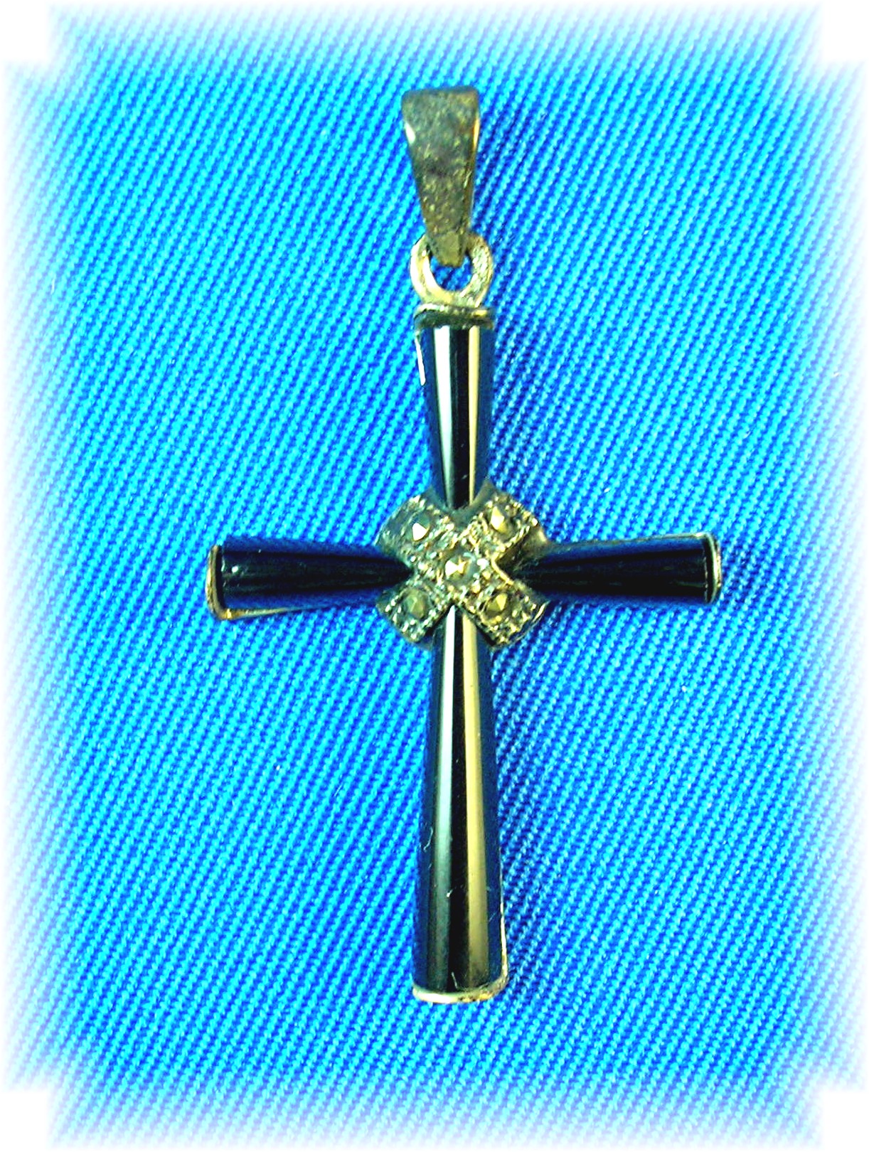 Vintge Sterling Silver and Black Onyx Cross Pendant