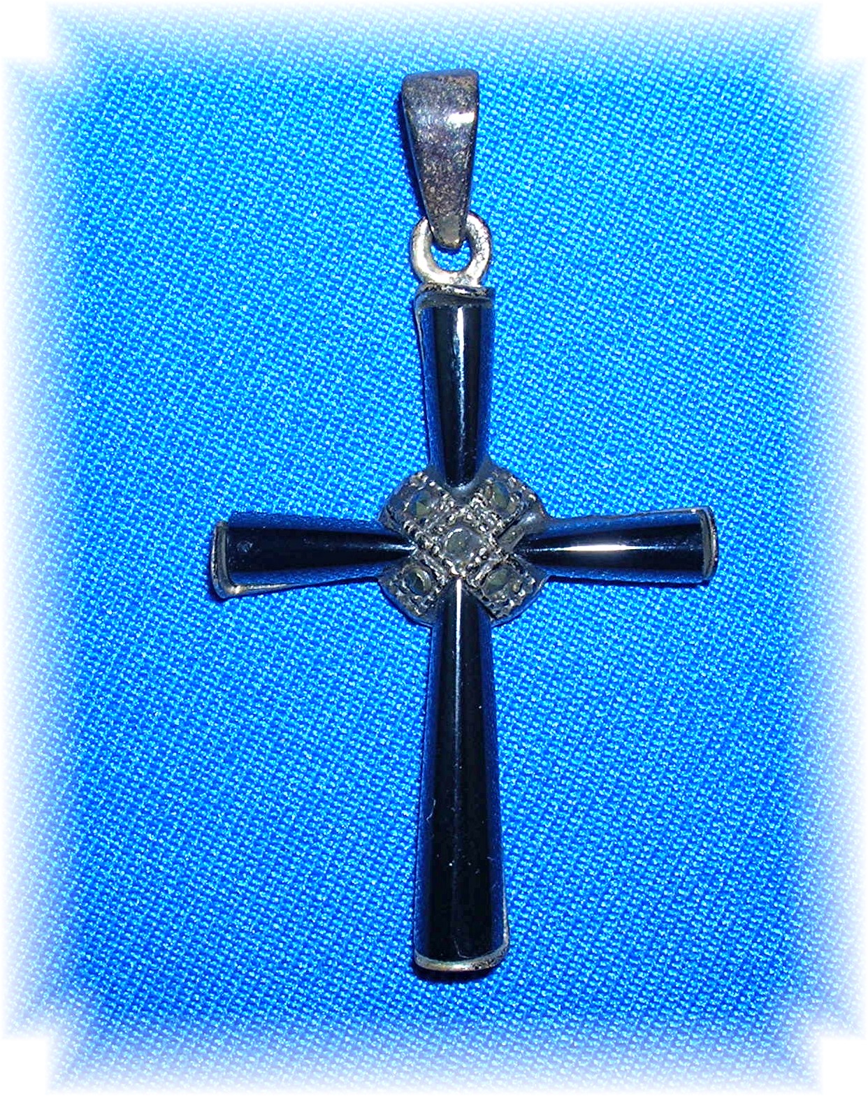 Vintge Sterling Silver and Black Onyx Cross Pendant