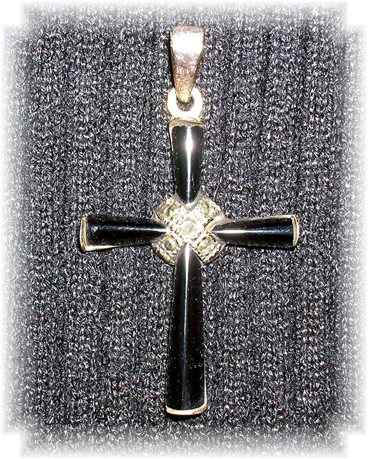 Vintge Sterling Silver and Black Onyx Cross Pendant