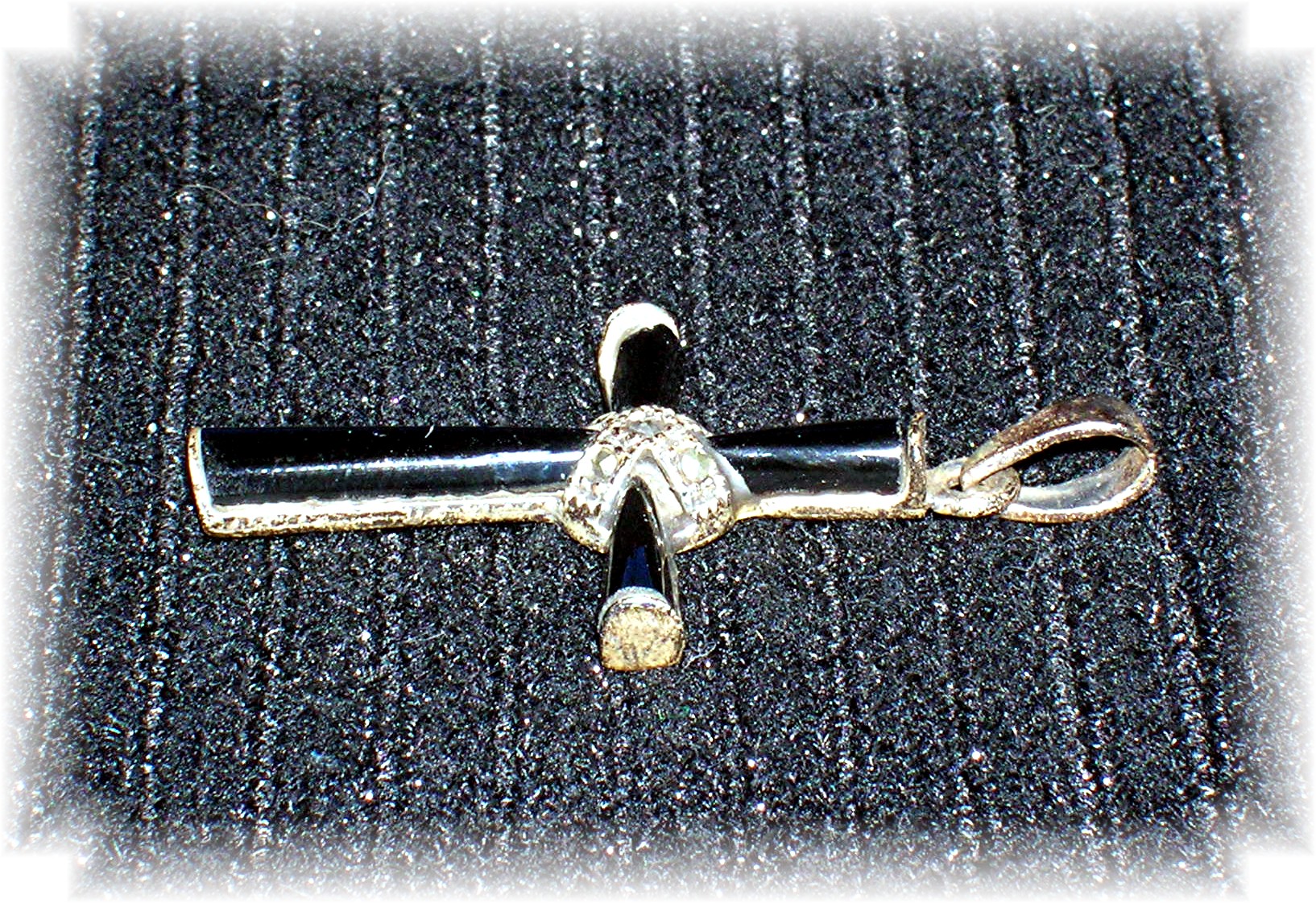 Vintge Sterling Silver and Black Onyx Cross Pendant
