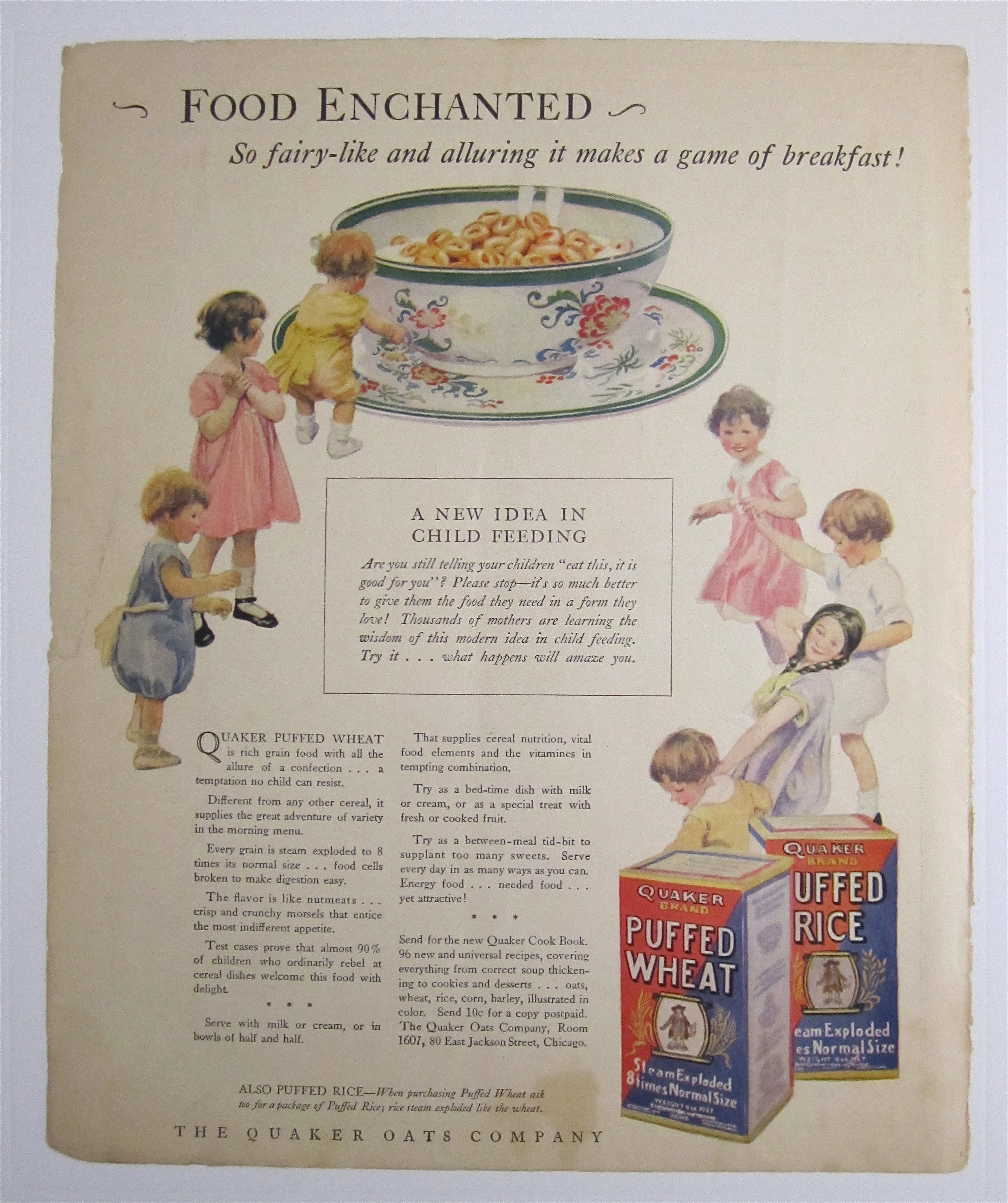 1925 Quaker Puffed Wheat & Rice Cereal with Kids
