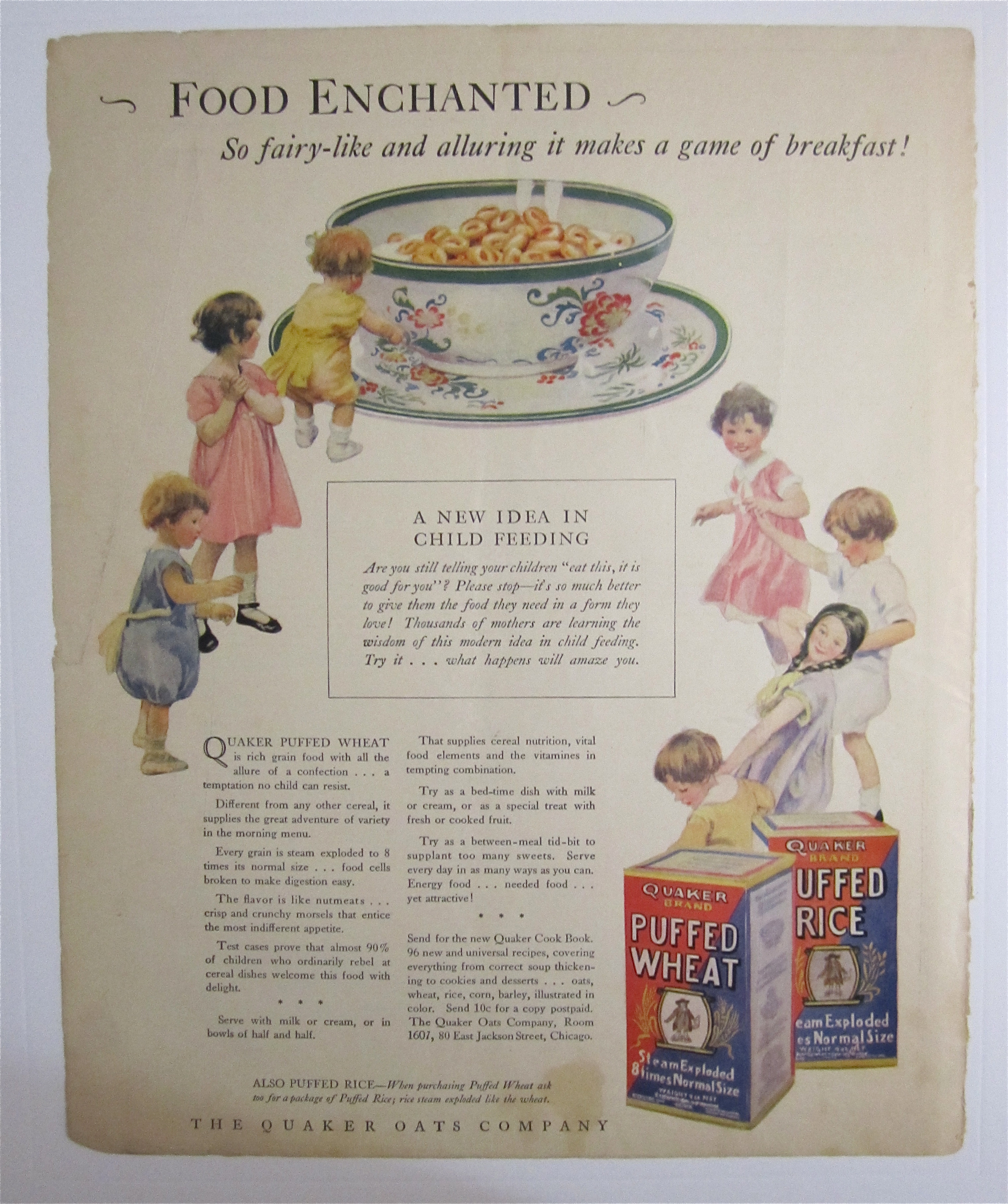 1925 Quaker Puffed Wheat & Rice Cereal with Kids