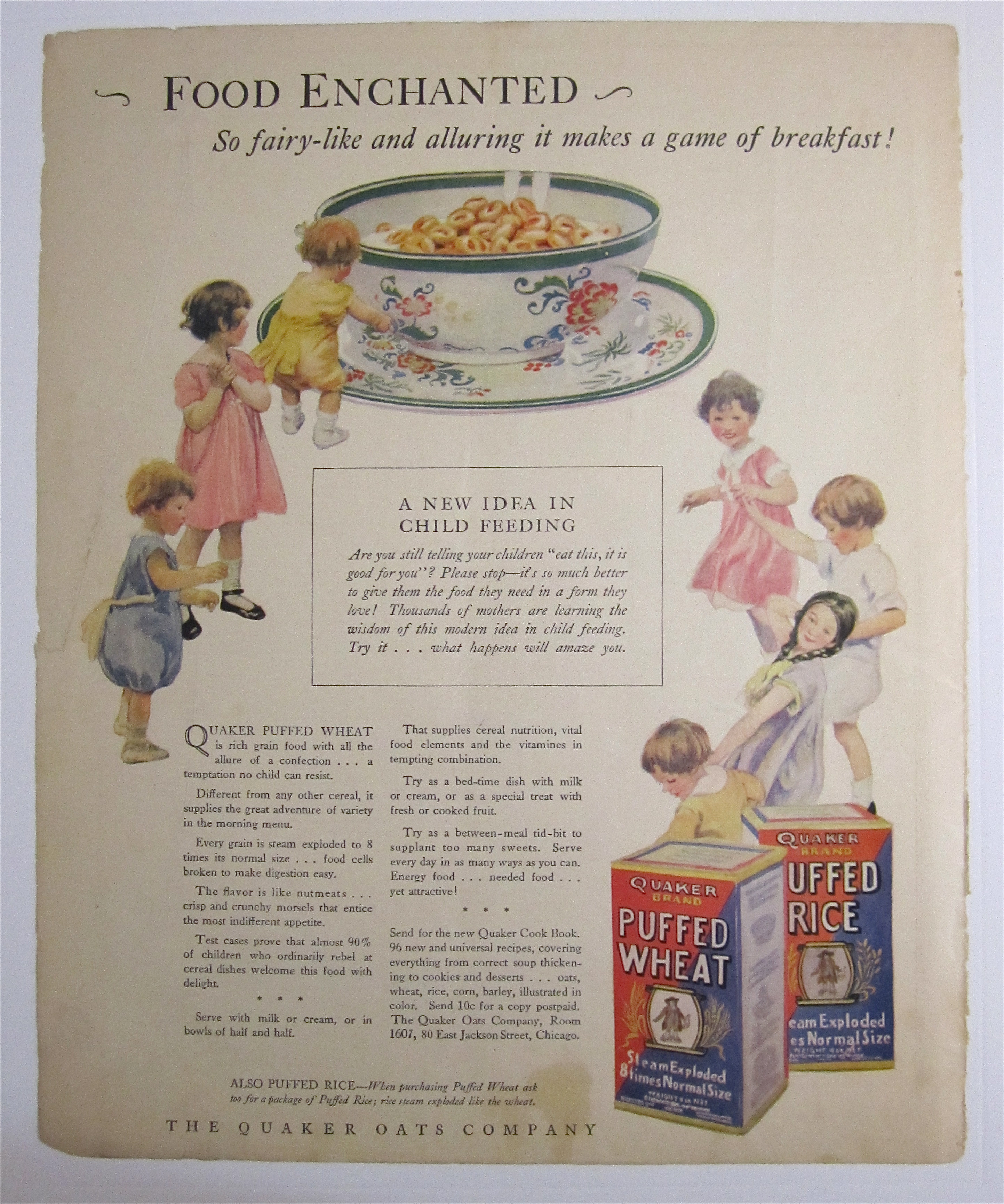 1925 Quaker Puffed Wheat & Rice Cereal with Kids