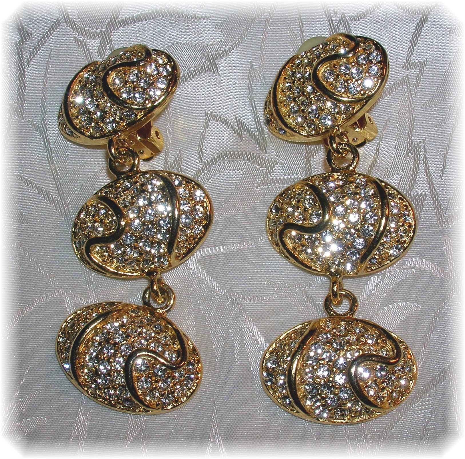 2 1/2 Inch Rhinestone Dangly BIJOUX Clip Earrings