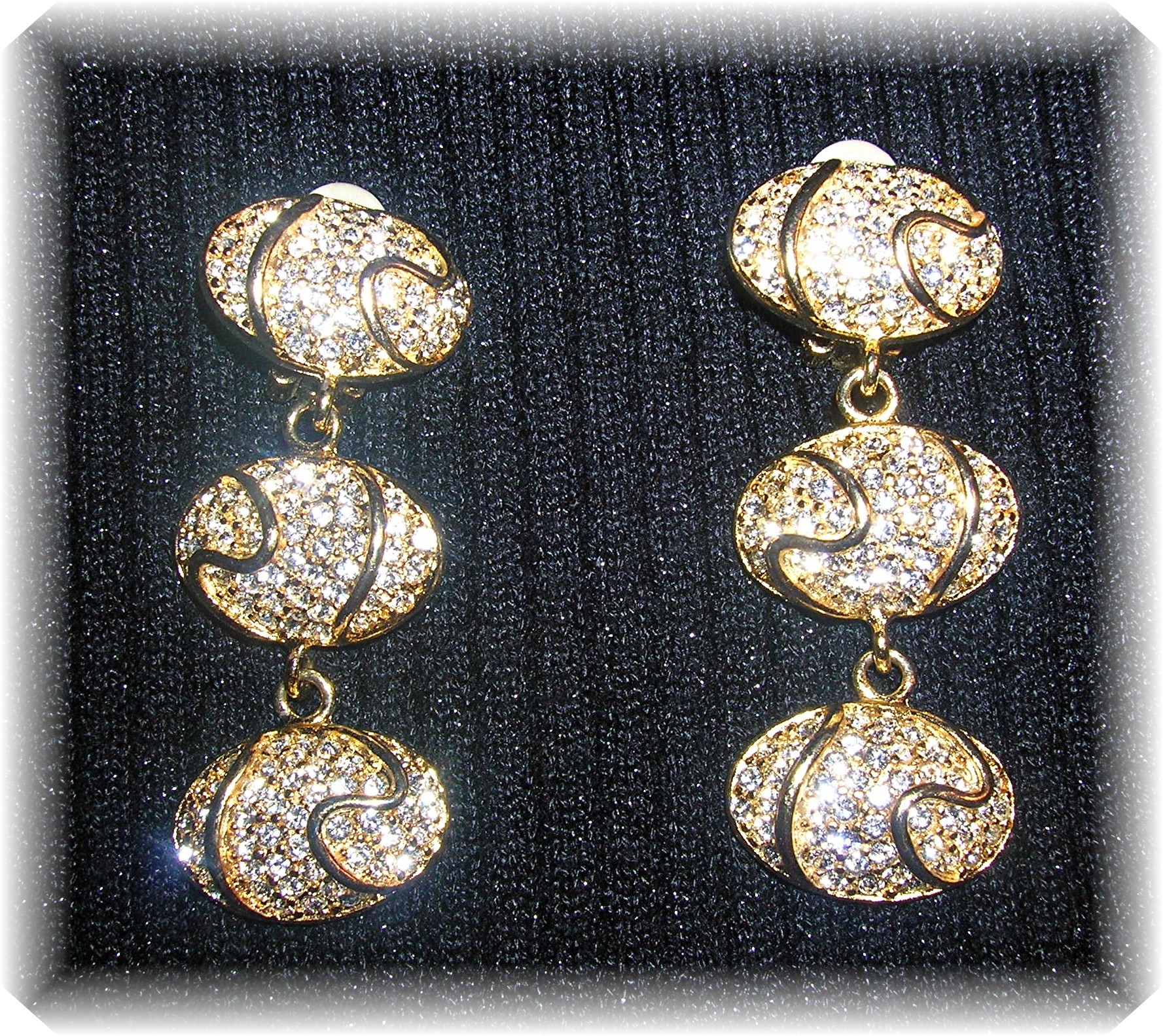 2 1/2 Inch Rhinestone Dangly BIJOUX Clip Earrings
