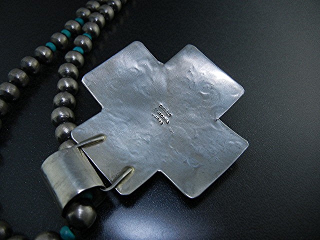 Navajo Sterling Silver Turquoise Cross Beads Necklace