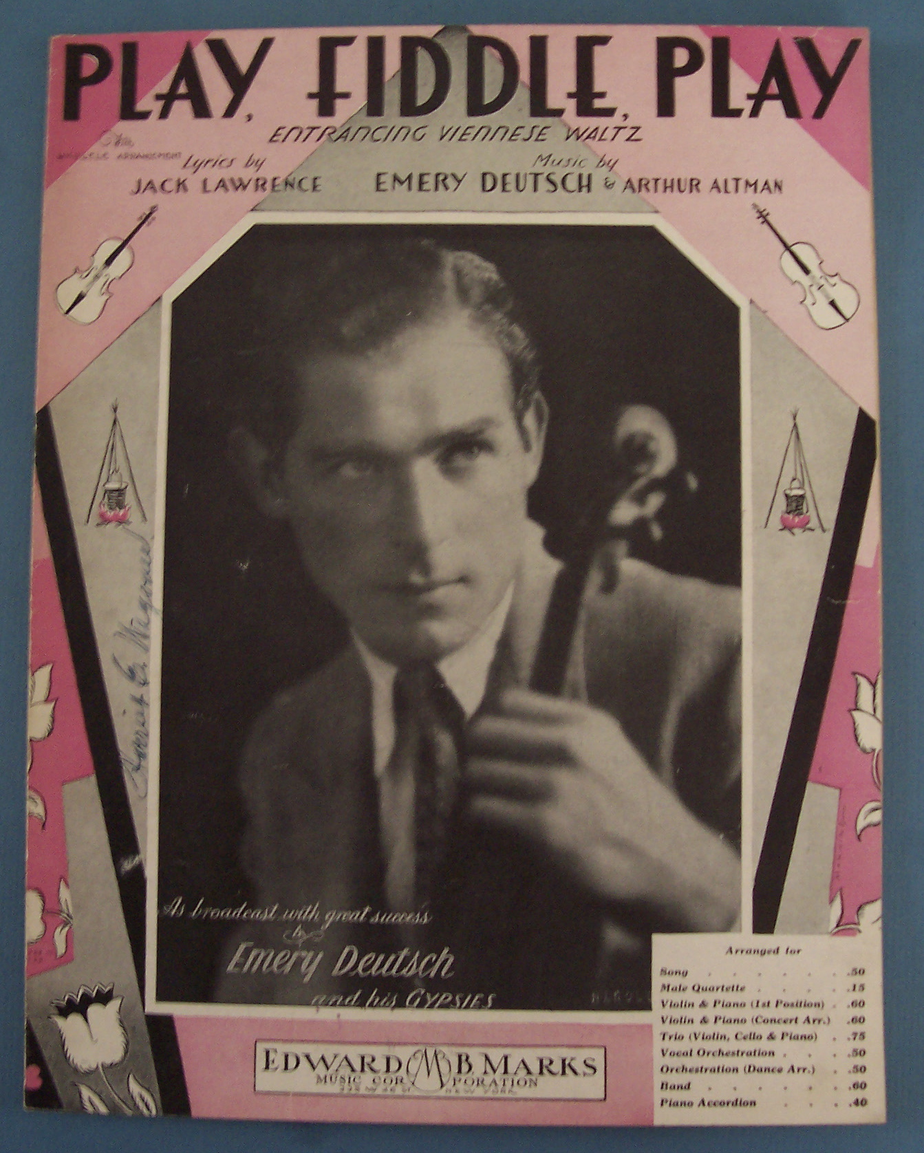 Sheet Music For 1932 Play, Fiddle, Play