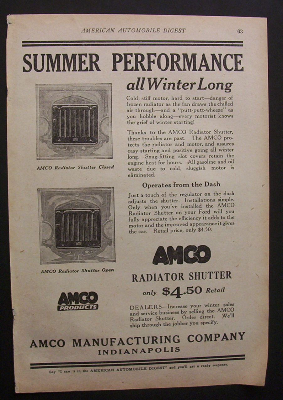1923  Amco  Radiator  Shutter
