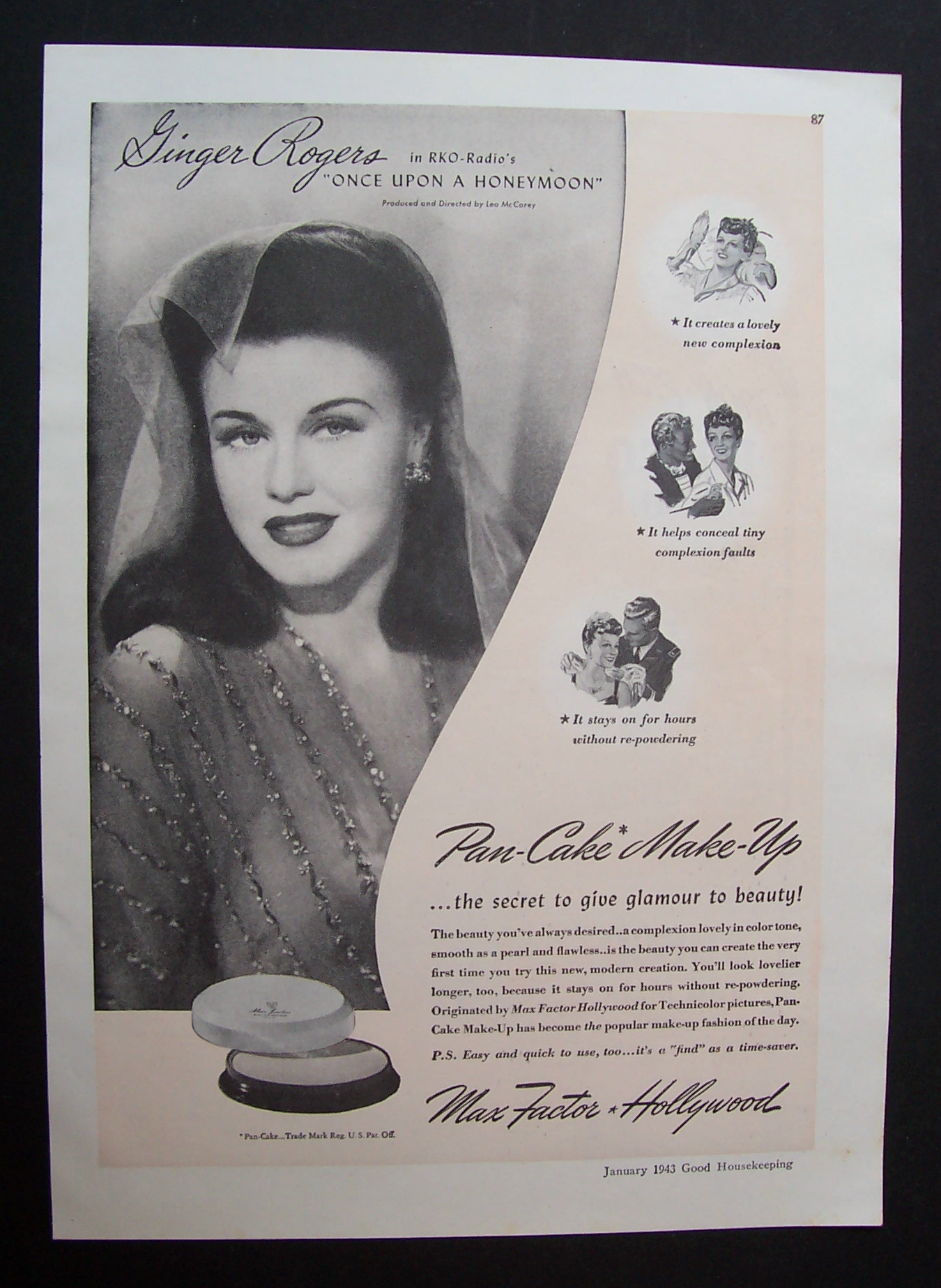 1943  Max Factor Pan-Cake Make-Up with Ginger Rogers