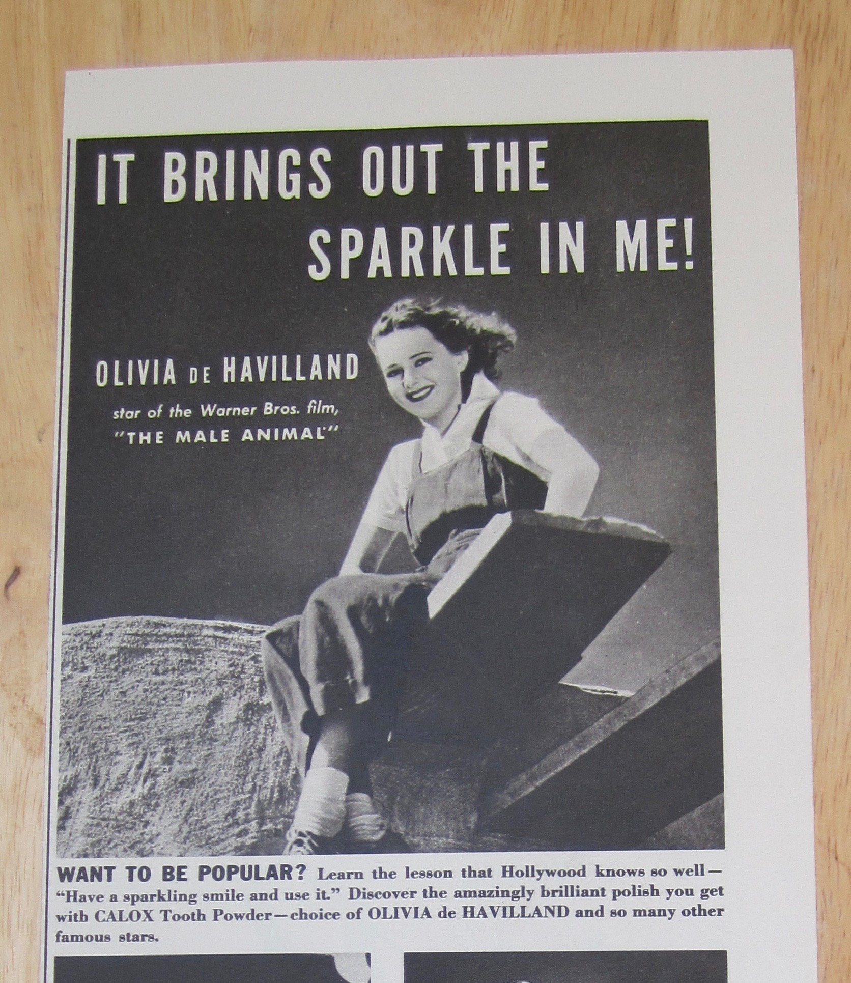 1942 Calox Tooth Powder with Olivia De Havilland