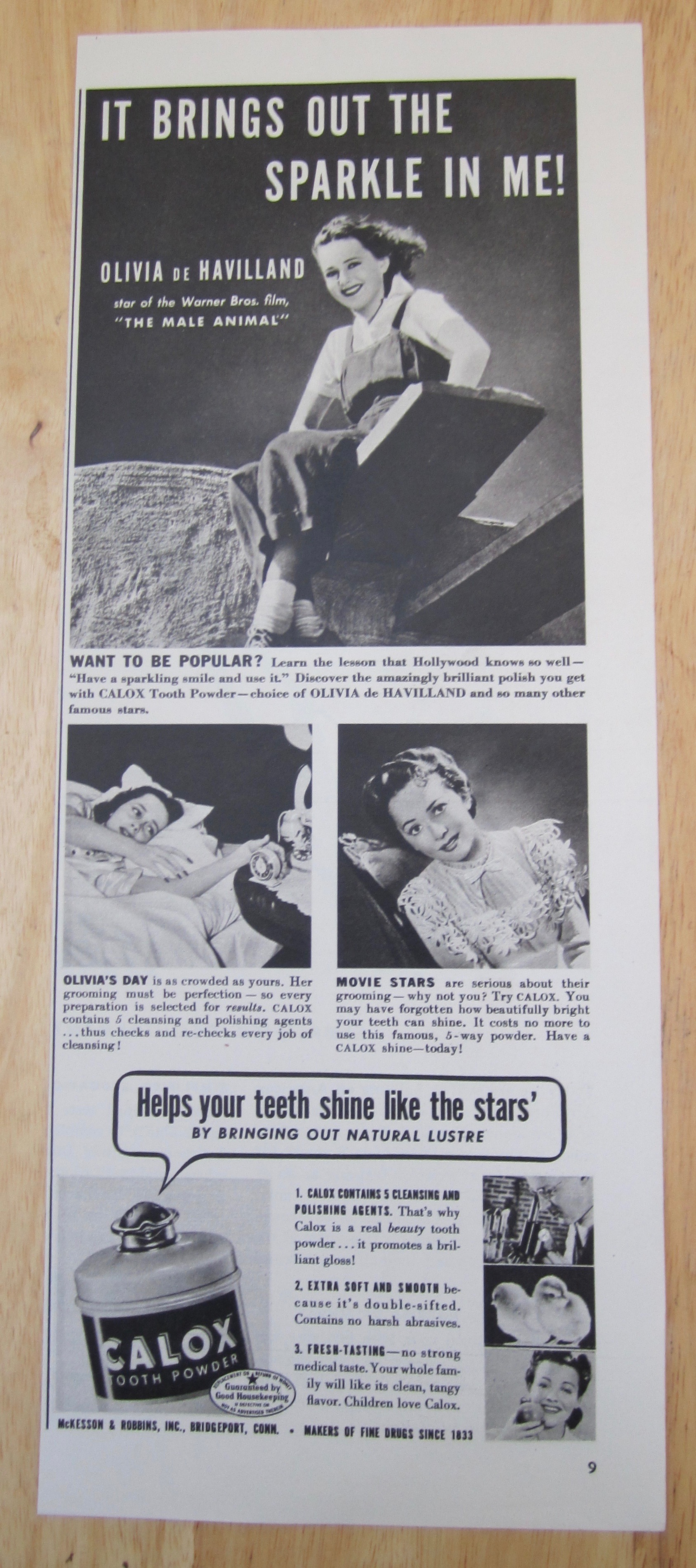 1942 Calox Tooth Powder with Olivia De Havilland
