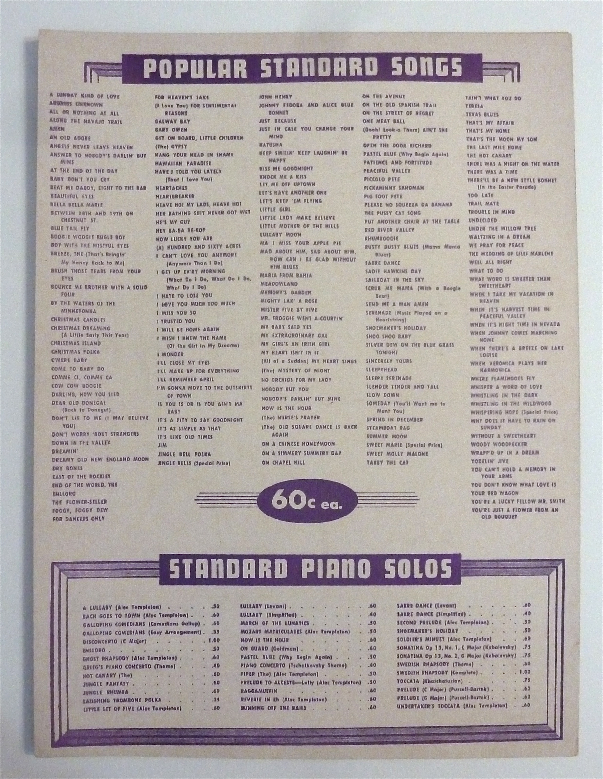 Sheet Music For 1951 The Musicians