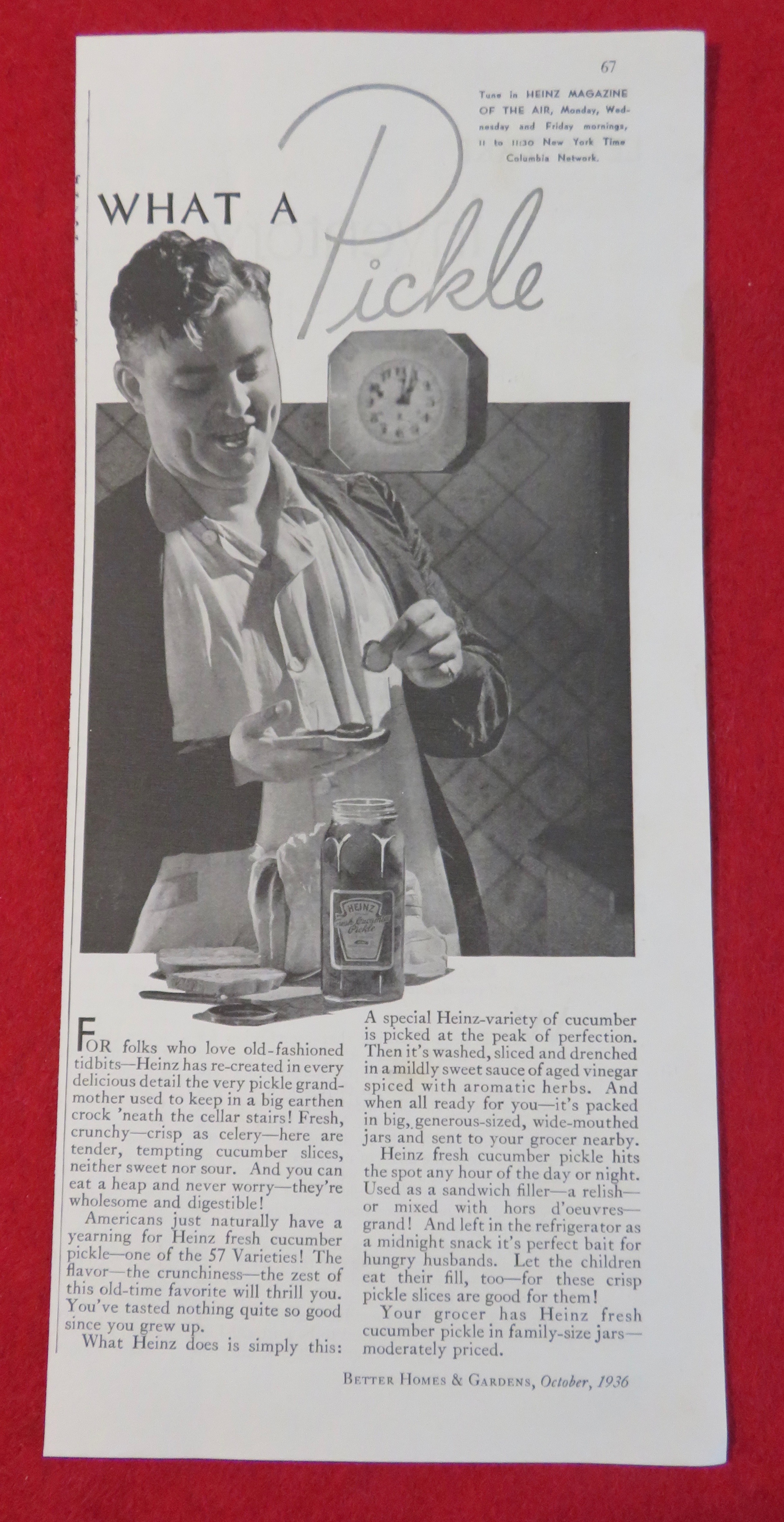1936 Heinz Pickles with Man Putting Pickles On Sandwich