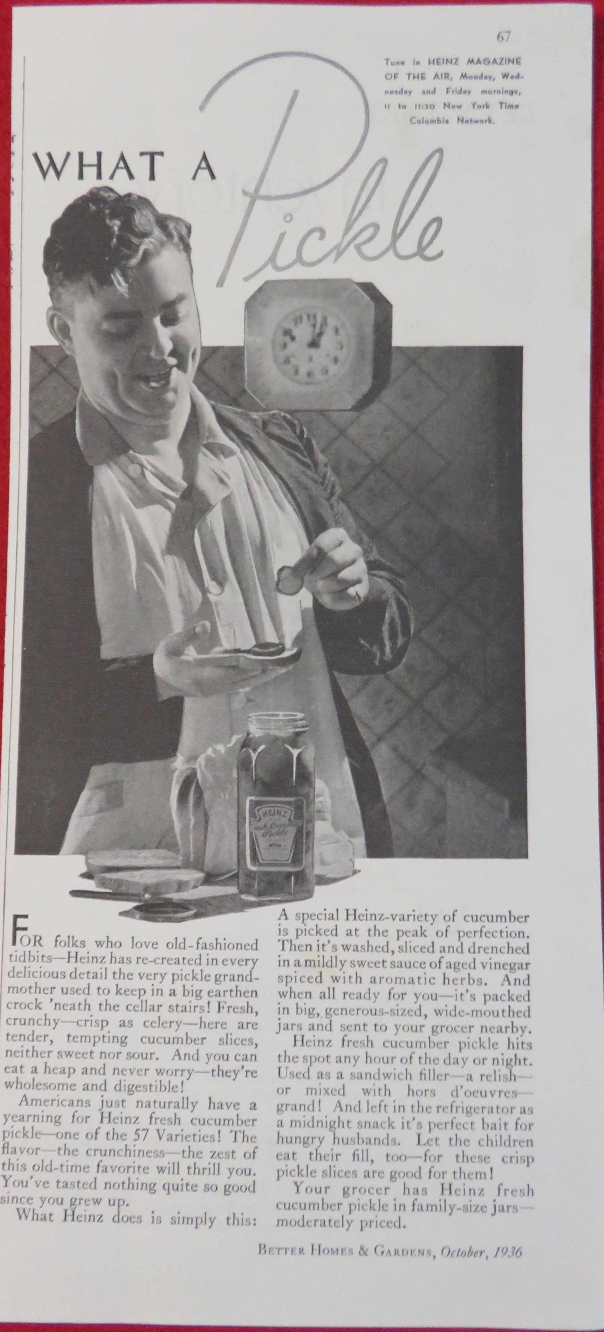 1936 Heinz Pickles with Man Putting Pickles On Sandwich