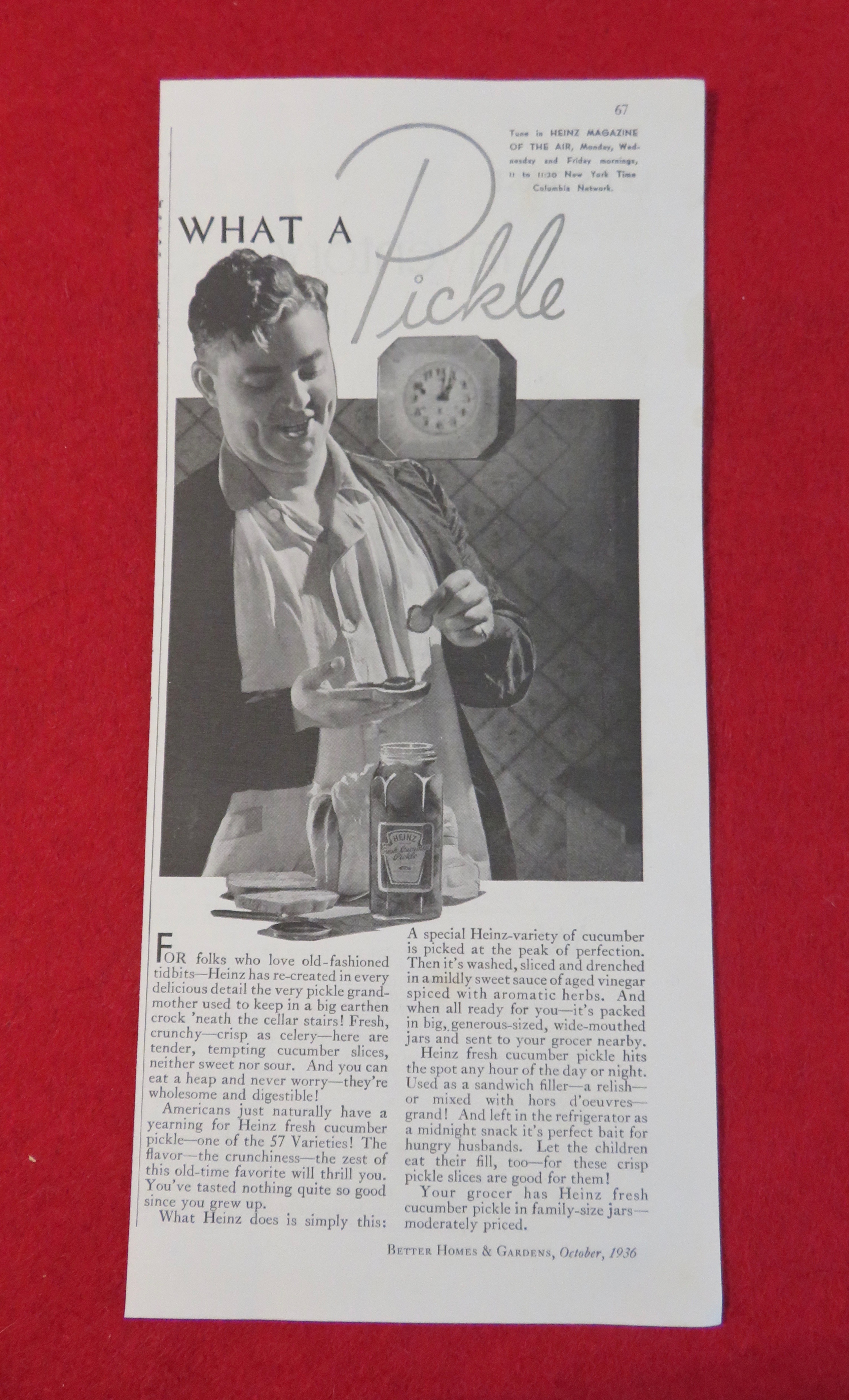 1936 Heinz Pickles with Man Putting Pickles On Sandwich