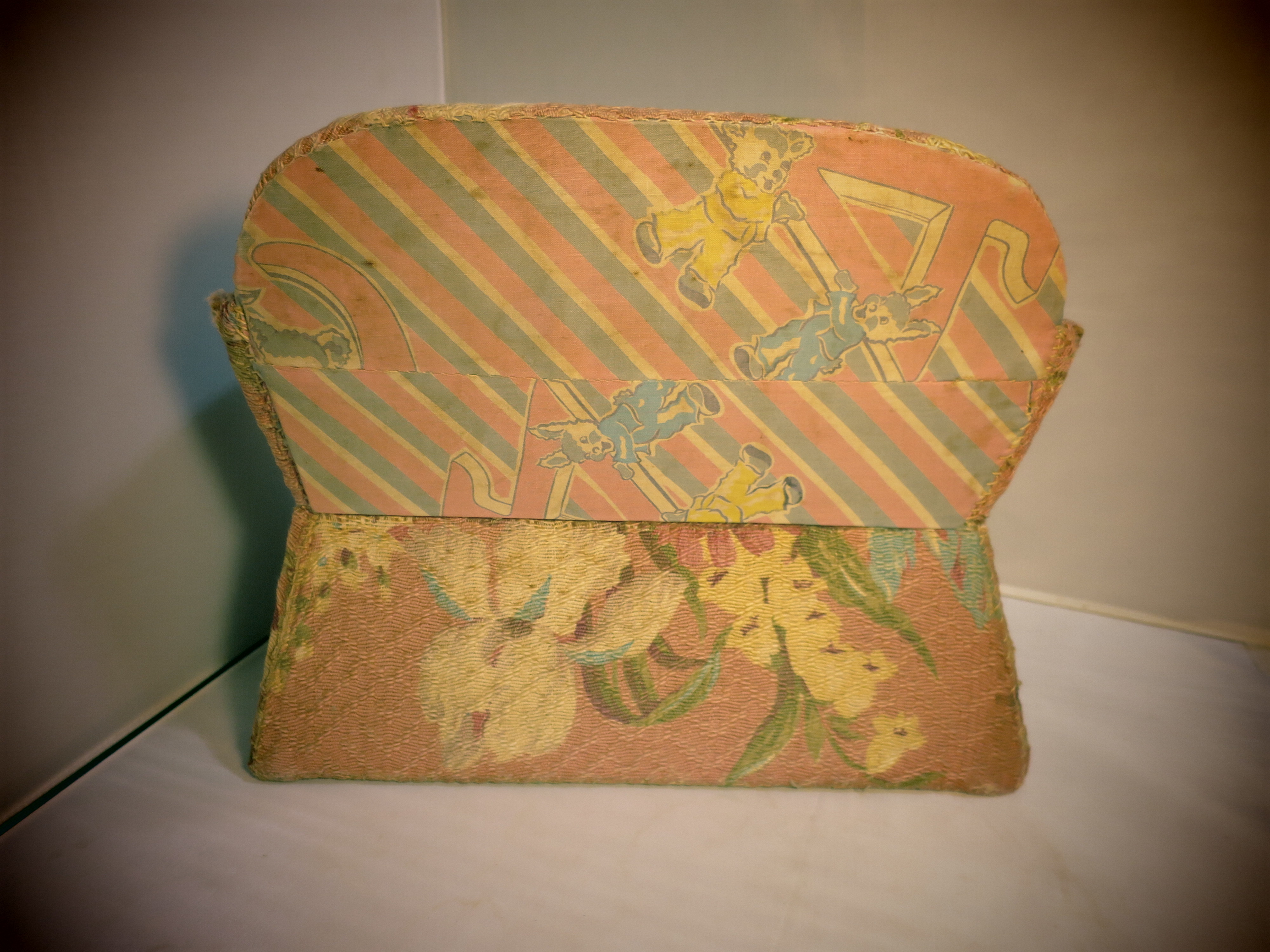 Vintage Sewing Box Couch Floral Barkcloth Upholstery