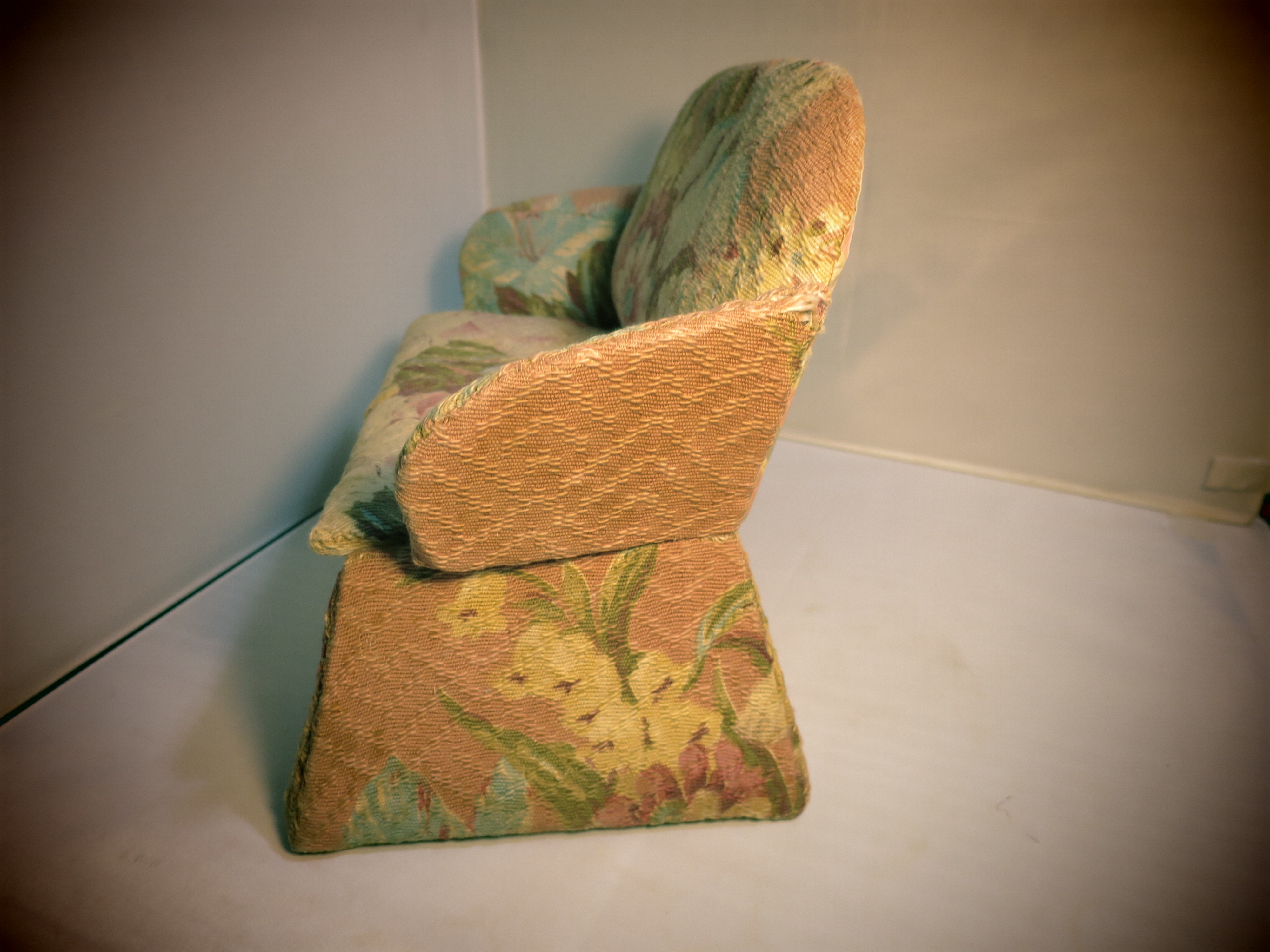 Vintage Sewing Box Couch Floral Barkcloth Upholstery