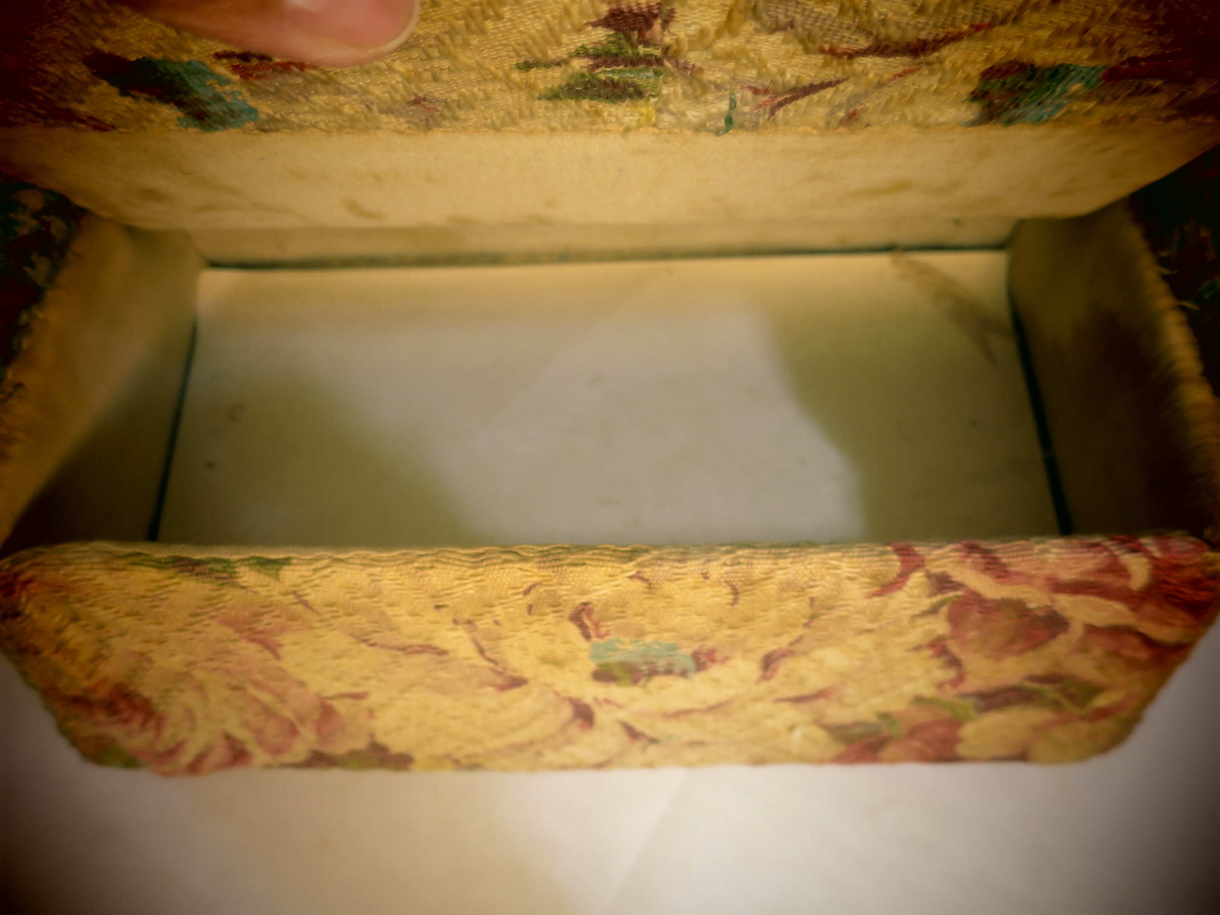Vintage Sewing Box Couch Floral Barkcloth Upholstery