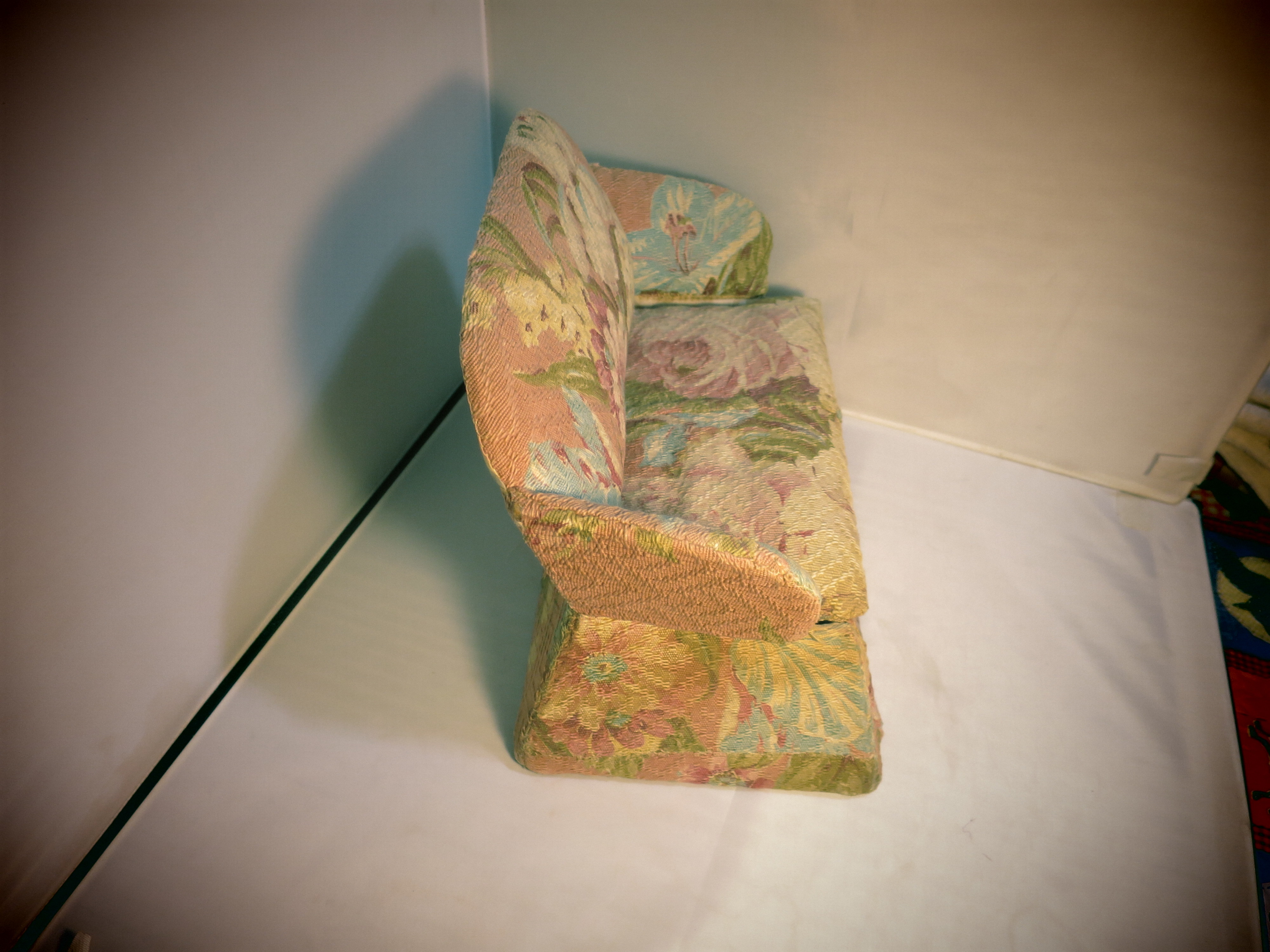 Vintage Sewing Box Couch Floral Barkcloth Upholstery