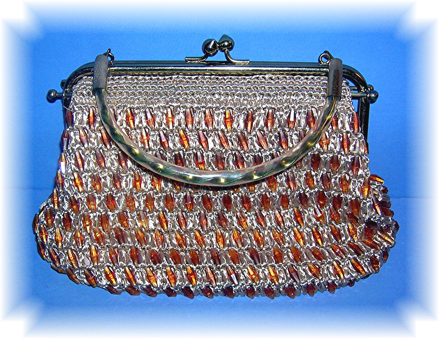 Brass Frame Straw Plastic Beaded Silk Lined Bag