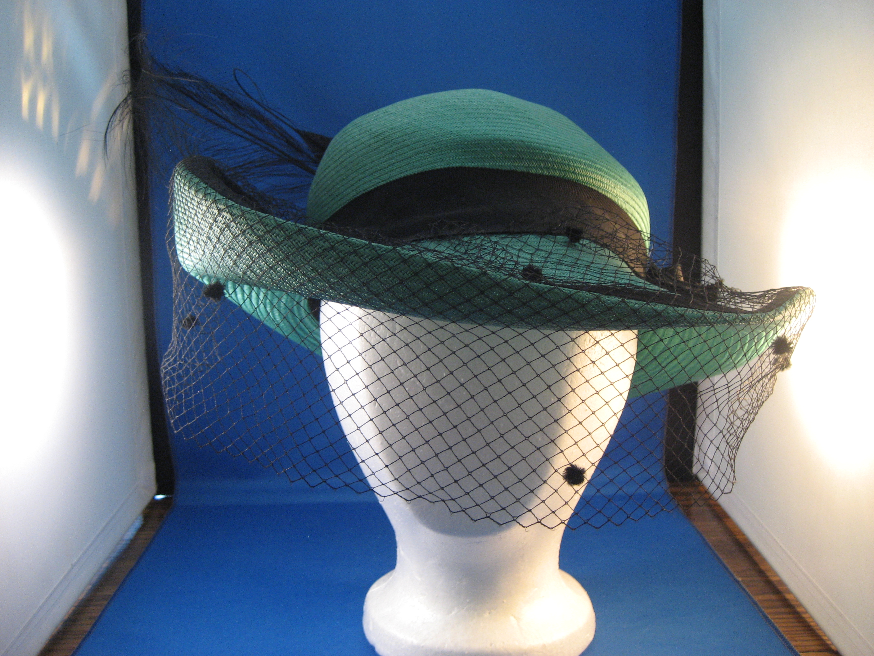 Adolfo II Green Straw and Net Hat