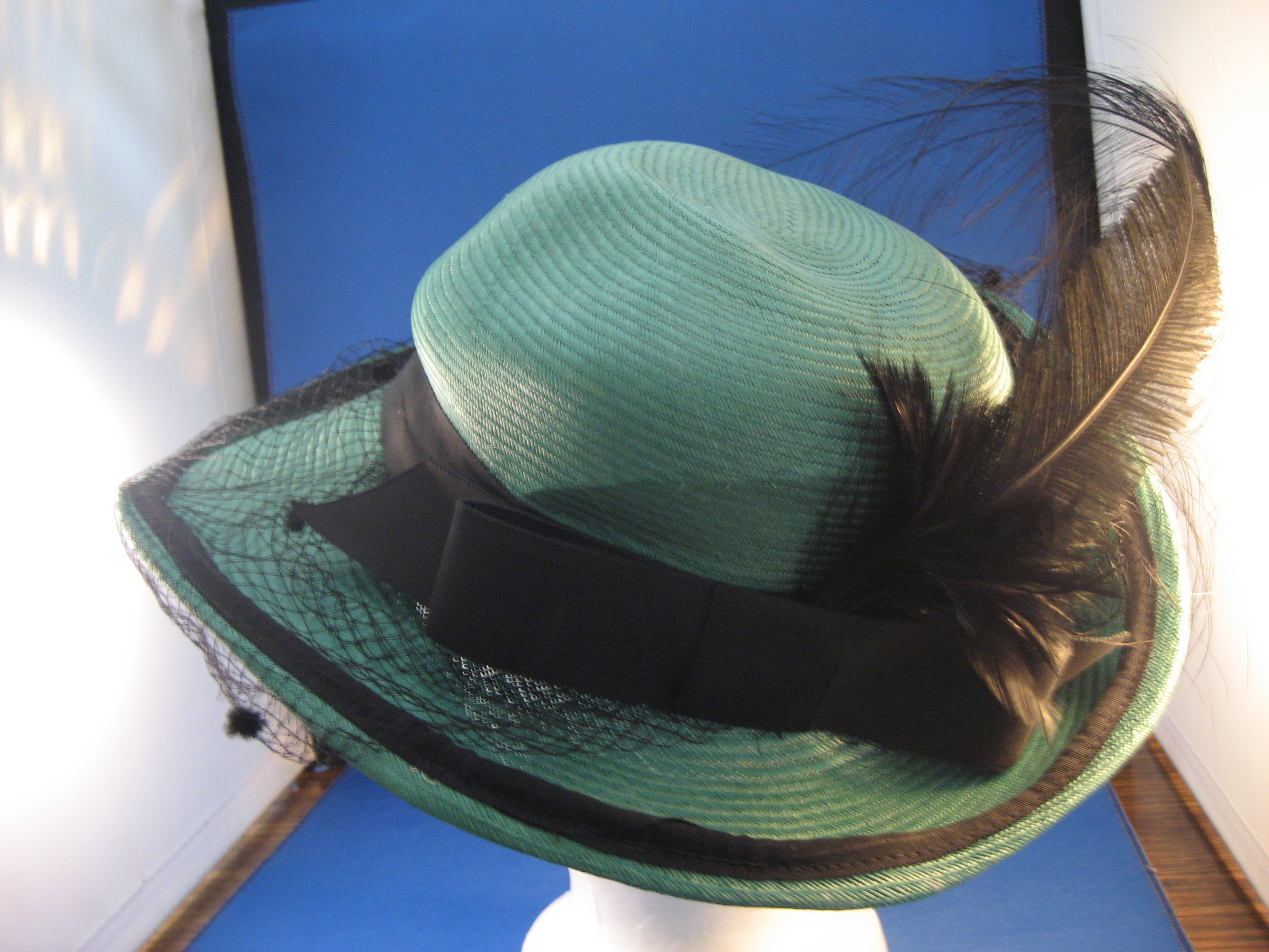 Adolfo II Green Straw and Net Hat