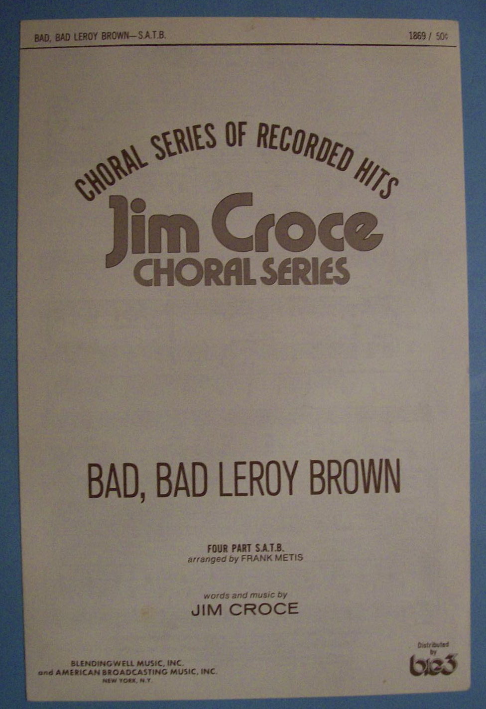 Sheet Music For 1974 Bad, Bad Leroy Brown